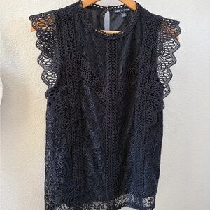 Cable & Gauge Black Crochet Trim Sleeveless Top